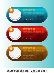 colorful oval rounded background of testimony frame design template. Vector abstract background. Quotation Mark Speech Bubble. Quote sign icon. circle space for photo. yellow star elements.