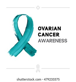 Colorful Ovarian Cancer Awareness Ribbon Isolated Over White Background. Vector Poster.