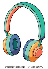 Auriculares coloridos con detalles en naranja y verde azulado. Ilustración vectorial