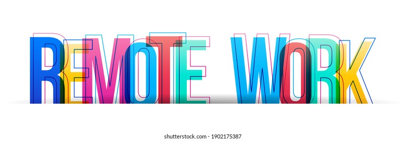 Coloridas letras superpuestas de la inscripción 'Trabajo remoto'.  Banner horizontal o encabezado para el sitio web. Ilustración vectorial.