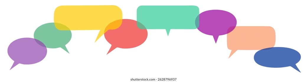 Vetor de bolhas de fala de balão de sobreposição de cadeia colorido. Ideal para mídias sociais, aplicativos de bate-papo, fóruns, atendimento ao cliente, trabalho em equipe, mensagens e projetos com temas de comunicação ou infográficos.