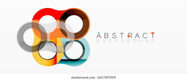 Colorful overlapping circles create modern abstract design. Simple shapes suggest connection, infinity, innovation.
