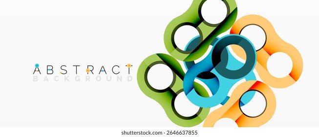 Colorful overlapping circles create modern abstract design. Bright hues blend, forming dynamic visual texture. Simple, clean aesthetic.