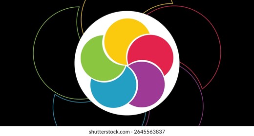 Colorful overlapping circles of infographic pie chart divided into 4 parts. Diagram, chart with 4 steps. Vector modern.