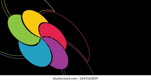 Colorful overlapping circles of infographic pie chart divided into 4 parts. Diagram, chart with 4 steps. Vector modern.