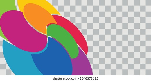 Colorful overlapping circles of infographic pie chart divided into 4 parts. Diagram, chart with 4 steps, options, parts, processes with colorful petals. Vector Illustration.	