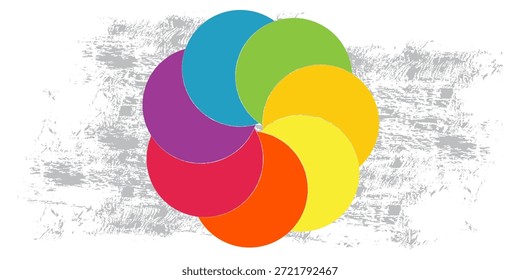 Coloridos círculos superpuestos de gráfico circular de infografía divididos en 4 partes. Diagrama, gráfico con 4 pasos, opciones, partes, procesos con pétalos de colores. Ilustración vectorial.