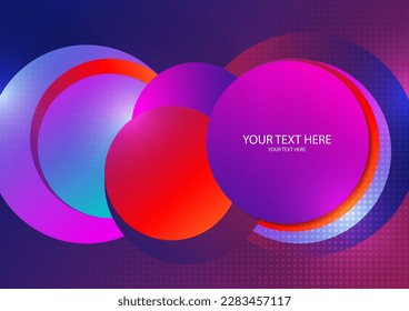 Colorful overlapping circles, modern abstract composition with shadows and text. Geometric background. Vector