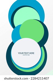 Colorful overlapping circles, modern abstract composition with shadows and text. Geometric background. Vector