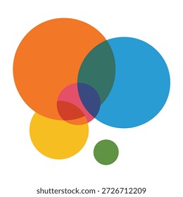 Coloridos círculos superpuestos en varios tamaños y tonos en el icono de fondo blanco
