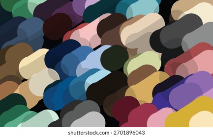 Mosaico oval superpuesto colorido. Formas sombreadas degradadas en negro, azul marino, marrón, beige, rosa y azul. Arte digital Abstractas para diseño moderno, fondos de textura y proyectos visuales creativos