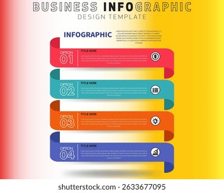 Colorful Overlapping Ribbon Infographic Template with Numbered Sections, Modern Gradient Background, Data Visualization, Business Workflow, Strategy Guide, Editable Vector, Marketing, Presentation