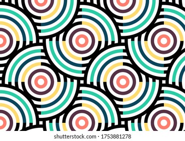 Colorful overlapping rings pattern pastel vector design.Repeating geometric tiles modern stylish texture.