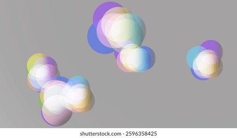 Colorful Overlapping Semi Transparent Circles on a Soft Gray Background.