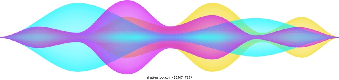 Colorful overlapping sound waves are creating a vibrant and dynamic visual representation of a digital audio signal, symbolizing music, sound design, or audio technology