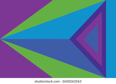 Les triangles colorés superposés créent un motif abstrait dynamique dans différentes nuances de violet, de bleu et de vert.