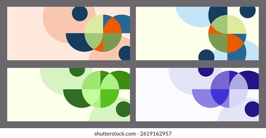 Formas geométricas minimalistas de vetor semicírculo de sobreposição colorida. Cartazes abstratos brilhantes para banner, corporativo, site, relatório, folheto e apresentação. Plano de fundo do conjunto de slides da conferência.