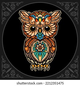 Colorful owl bird mandala arts isolated on black background