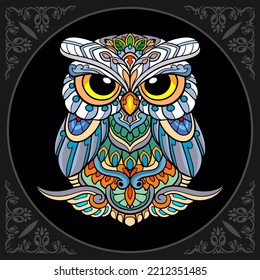 Colorful owl bird mandala arts isolated on black background