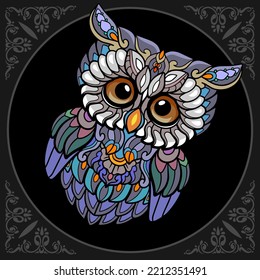 Colorful owl bird mandala arts isolated on black background