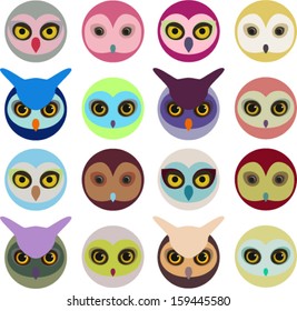 Colorful Owl Collection. Vector