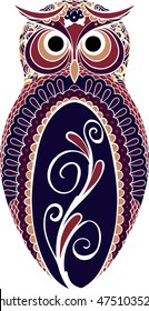 colorful owl consists of patterns on a white background