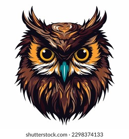 Colorful owl head cartoon vector illustration for t-shirt design wallpaper and tattoo