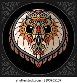 Colorful owl head zentangle arts isolated on white background