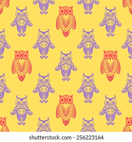 Colorful owl illustration. Seamless pattern