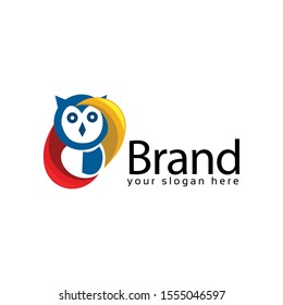 Colorful owl logo, flat design. Vector Illustration on white background