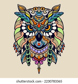 Colorful Owl mandala arts isolated on white background