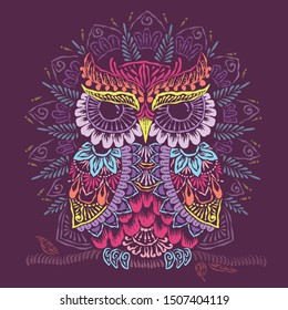 colorful owl mandala handdrawn style