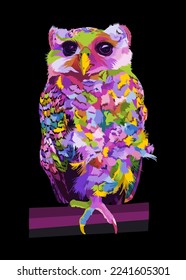 colorful owl on pop art style. vector illustration.
