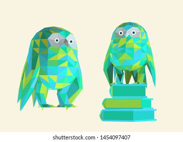 Colorful Owl. Set of Playful Vibrant Owls on Isolated Background. Low Poly Vector 3D Rendering