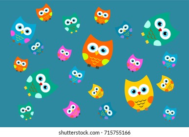Colorful owls for background wallpaper layout