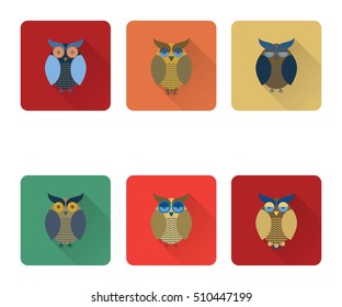 Colorful owls with different type