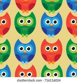 colorful of owls seamless pattern background