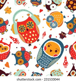 Colorful owls. Seamless pattern can be used for wallpaper, pattern fills, web page background, surface textures.