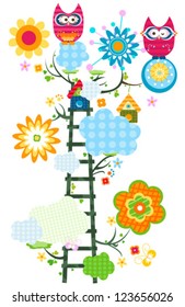 colorful owl`s tree