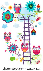 colorful owl`s tree in bloom