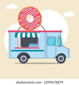 colorful pack of flat food trucks