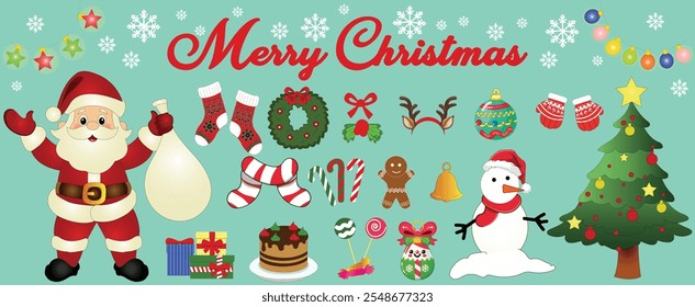 Colorful pack of Marry christmas elements vector