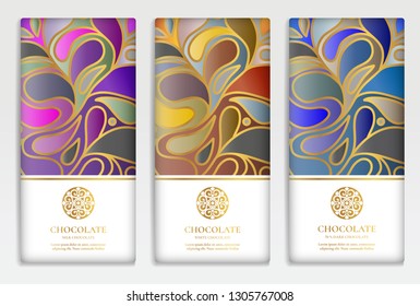 Colorful packaging design of chocolate bars. Vintage vector ornament template. Elegant, classic elements. Great for food, drink and other package types. Can be used for background and wallpaper.