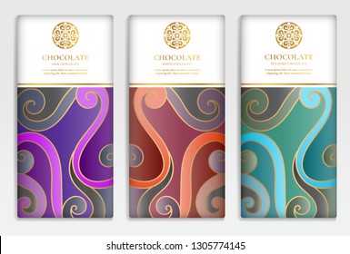 Colorful packaging design of chocolate bars. Vintage vector ornament template. Elegant, classic elements. Great for food, drink and other package types. Can be used for background and wallpaper.