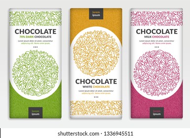 Colorful packaging design of chocolate bars. Vintage vector ornament template. Elegant, classic elements. Great for food, drink and other package types. Can be used for background and wallpaper.