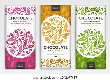 Colorful packaging design of chocolate bars. Vintage vector ornament template. Elegant, classic elements. Great for food, drink and other package types. Can be used for background and wallpaper.