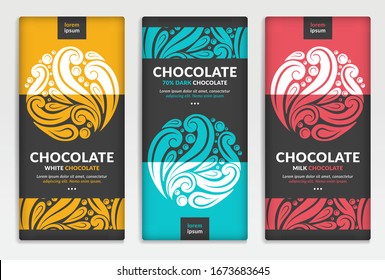 Colorful packaging design of chocolate bars. Vintage vector ornament template. Elegant, classic elements. Great for food, drink and other package types. Can be used for background and wallpaper.