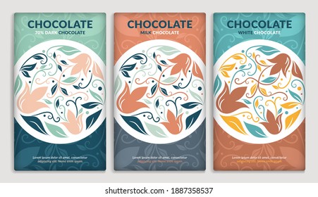 Colorful packaging design of chocolate bars. Vintage vector ornament template. Elegant, classic elements. Great for food, drink and other package types. Can be used for background and wallpaper.