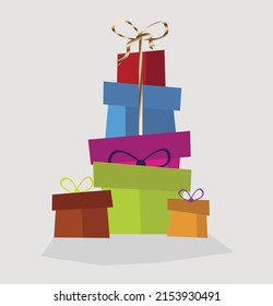 Farbenfrohe verpackte Geschenkbox mit flatter Ribbon-Vektorgrafik verziert