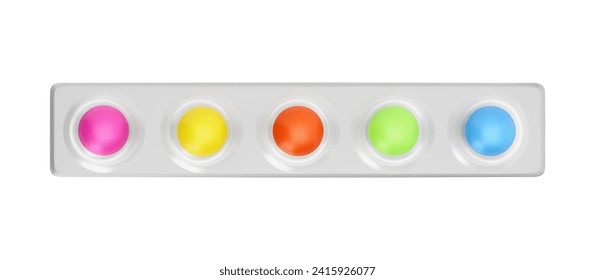 Almohadilla colorida, blister de goma de mascar de píldoras con sabor a frutilla y baya ilustración vectorial 3D. Paquete de goma de sabor dulce de caricatura aislado en blanco. Caramelos orales de freshener